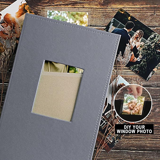 Ywlake Photo Album 4x6 300 Pockets, Leather Photo Albums Holds 300 Horizontal Only Pictures Grey