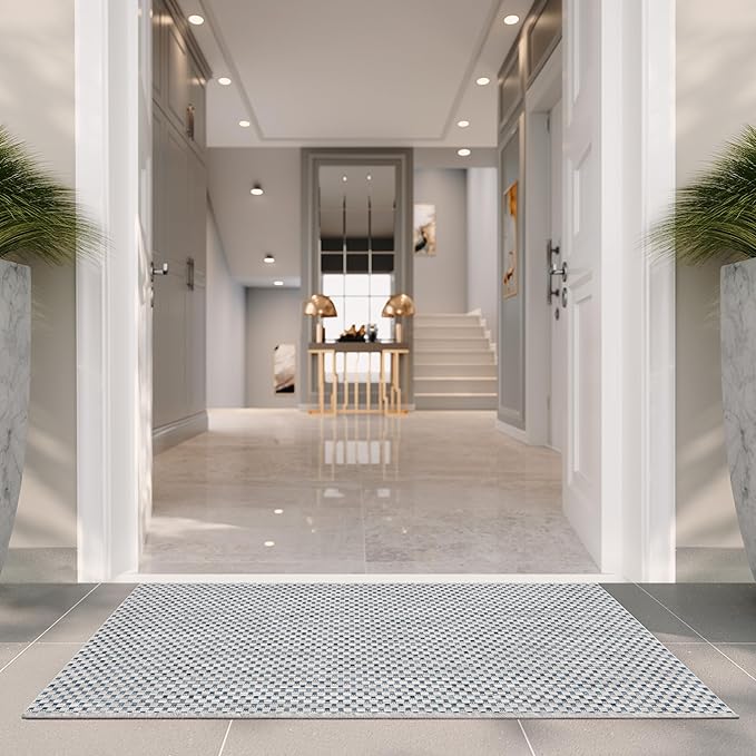 SAFAVIEH Washable Rug Outdoor Courtyard Collection - 2'3" x 5', Grey & Navy, Non-Shedding & Easy Cleaning, Ideal for Patio, Front Door, Entryway, Mudroom, Doormat (CY8521-36812)