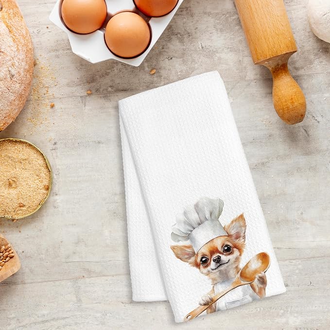 Funny Chihuahua Chef Kitchen Towels, Chihuahua Gifts for Women Men, Gifts for Chef, Funny Dog Decorative Dish Hand Tea Towels for Kitchen Bakery, 16x24 Inch