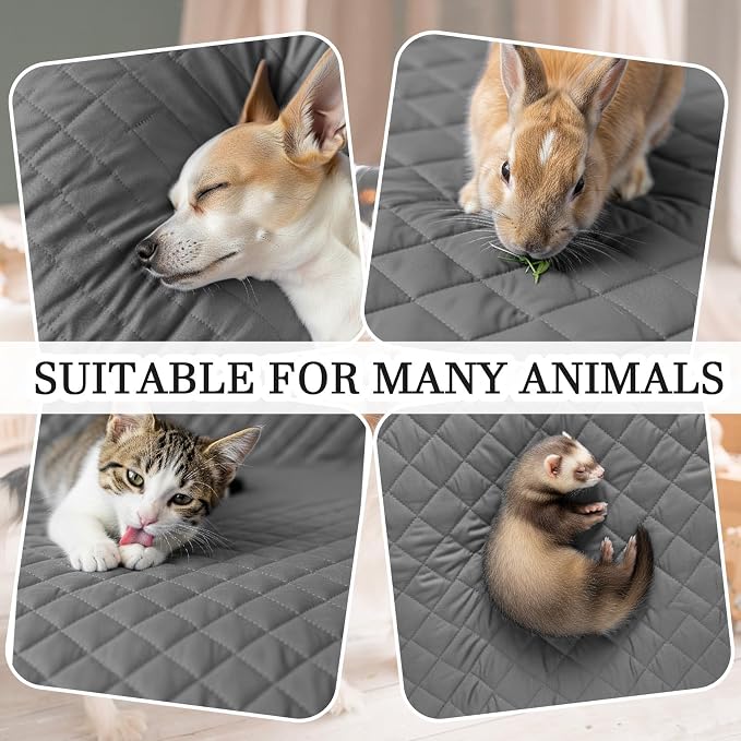 Beeveer 7 Pcs Ferret Cage Liner Washable Ferret Pads Bedding Cage Accessories Kit for Small Animals Hamster Rats Chinchillas Hedgehogs Guinea,Stain-Resistant Material (Double Unit Set,Grey)