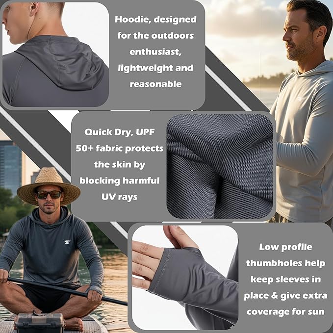 TELALEO 3 Pack Men's UPF 50+ Sun Protection Lightweight Hoodie Performance Long Sleeve SPF UV Shirt for Fishing Running