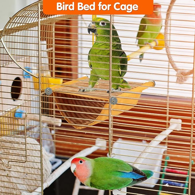 BWOGUE Bird Nest Bed Hanging Hammock, Parakeet Bed for Cage, Cockatiel Bed | Warm Fleece Snuggle Hut, Double-Layer Comfort, Wooden Perch Setup, Washable Hammock