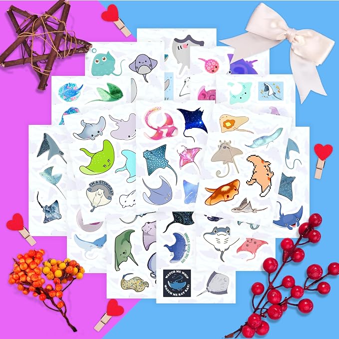 100Pcs Stingray Stickers for Water Bottle and Laptop - Ocean Animal Party Supplies, Decorations & Gifts, Waterproof Vinyl Decals, Gifts for Women & Men