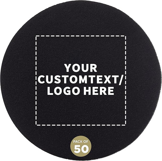 50 Round Foam Bud Coasters Pack, 4 inch - Customizable Text, Logo - PU Foam, Party Favor - Black