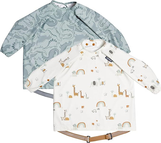 BIBaDO - Long Sleeve Baby Bibs - Babies & Toddlers 6-36 Months - Coverall Baby Led Weaning Bib - Easy Wipe, Soft & Waterproof