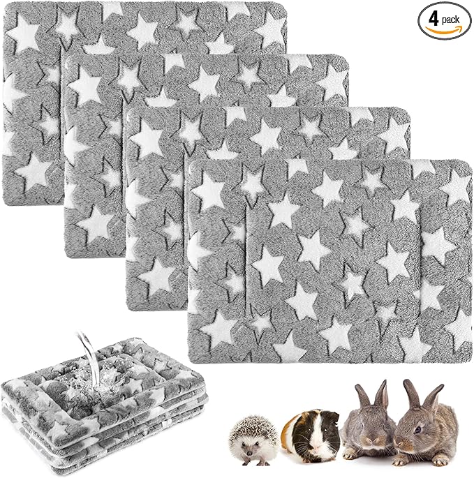 Haull 4 Pcs Waterproof Guinea Pig Bedding Soft Dog Cat Bed Crate Mat Small Animal Plush Cage Liners Rabbit Bunny Kennel Pad Reversible Cozy Pee Thickened Hamster Pad(Gray Star,13 x 10 Inch)