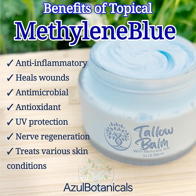 Copper Peptide GHK-Cu & Methylene Blue Infused Whipped Grass Fed Beef Tallow Balm, Anti-Aging, Fine lines, Wrinkles, Eczema, Acne, Full body moisturizer, All skin types, With Organic Ingredients 3.4oz