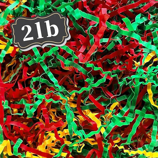 2 LB Red Geen Gold Crinkle Cut Paper Shred Filler Great for Gift Wrapping, Basket Filling, Birthday, Wedding, Halloween, Thanksgiving, Christmas Day, New Year Party Decorations Filling Supplies