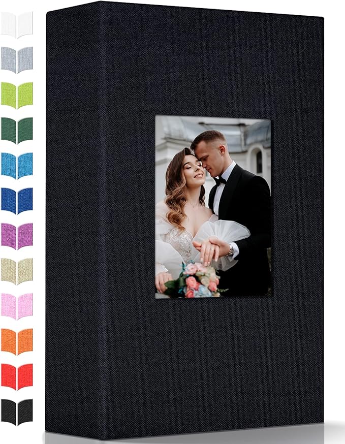 Photo Album 4x6 with 300 Pockets,Slip-in Picture Albums,Linen Cover Memory Book with Front Window,White Page Vertical Photo Book for Wedding,Family,Anniversare,Baby,Vacation