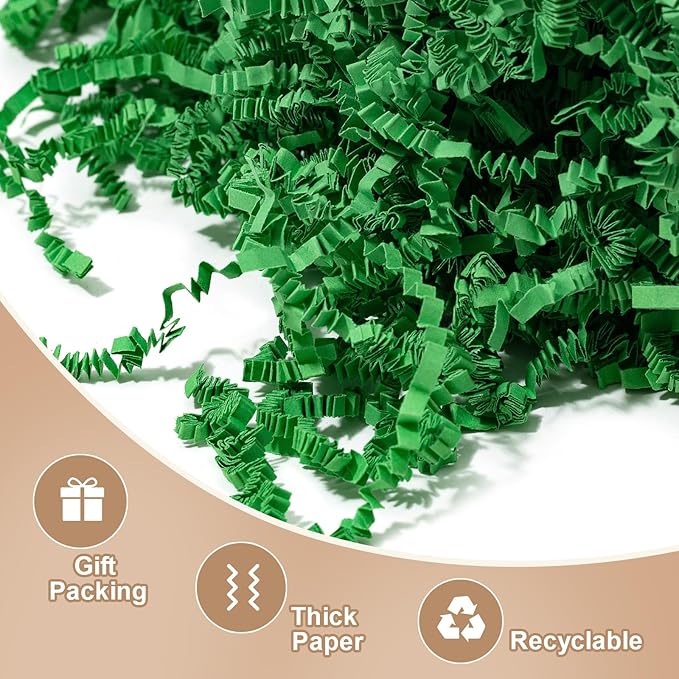 Wowxyz 2 LB Crinkle Cut Paper Shred Green Crinkle Shredded Paper - Gift Box Baskets Bag Filler - Confetti Stuffing for Birthday, Holiday Gift Packaging Wrapping