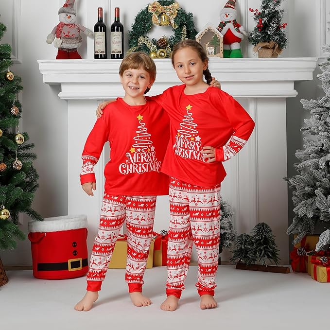 Family Christmas PJs Matching Sets, Cute Holiday Pajamas Printed Top and Pants, Xmas Jammies for Couples/Men/Women
