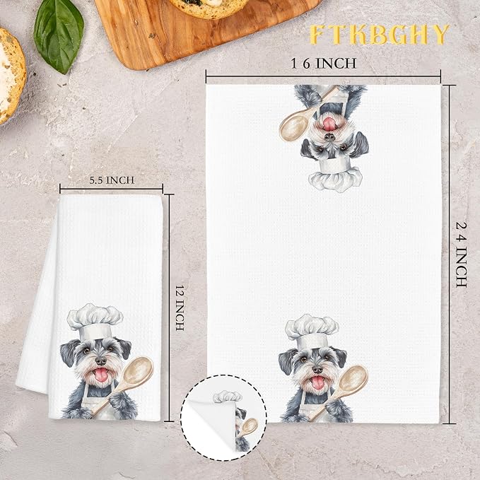 Funny Colour Schnauzer Chef Kitchen Towels Gifts, Schnauzer Dog Gift, Chef Gifts for Women Men, Funny Dog Lover Gift Decorative Dish Hand Tea Towels for Kitchen Bakery, 16x24 Inch
