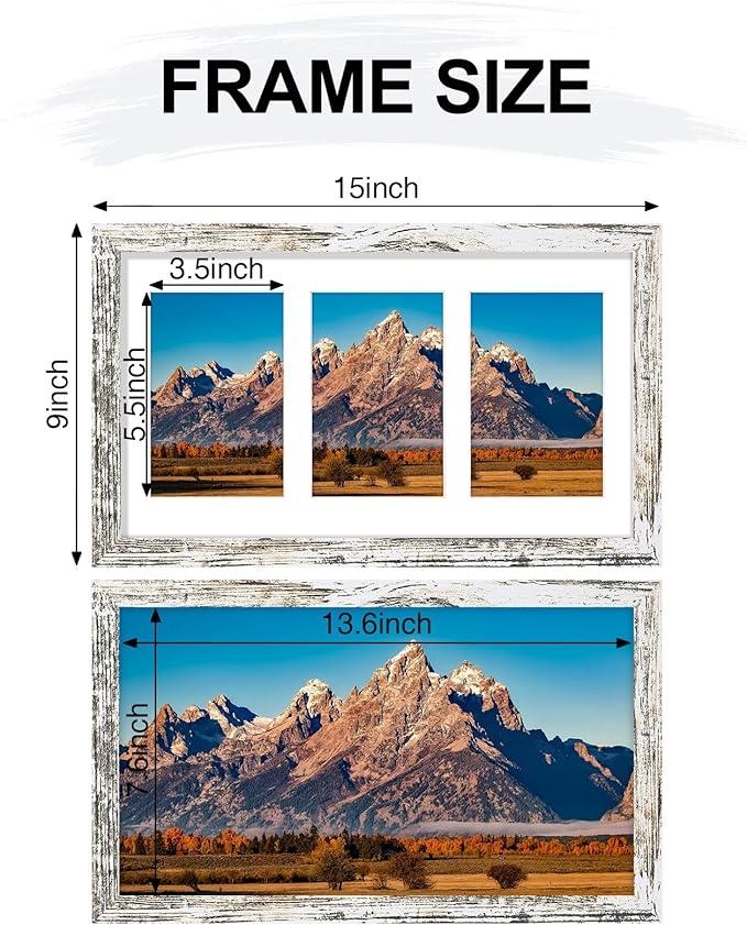 Vittanly 8x14 Picture Frames Collage Wall Decor, Displays 3Pcs 4x6 Pictures with Mat or 1Pcs 8x14 without Mat, Collage Picture Frame for Horizontal or Vertical Display, Distressed White, 1 Pack