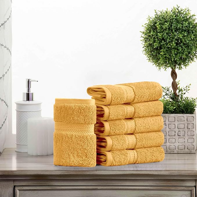 BLUENILEMILLS Madison Egyptian Cotton Face Towel/Washcloth Set, for Kitchen, Bathroom, Shower, Plush, 900 GSM, Highly Absorbent and Ultra-Soft Face Towels, Washcloths, Set of 6, Gold