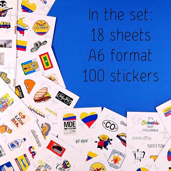 100Pcs Colombia Stickers for Water Bottle and Laptop - Colombian Party Supplies & Decorations, Waterproof Vinyl Decals, Colombia Flag Decals, Gifts for Women & Men