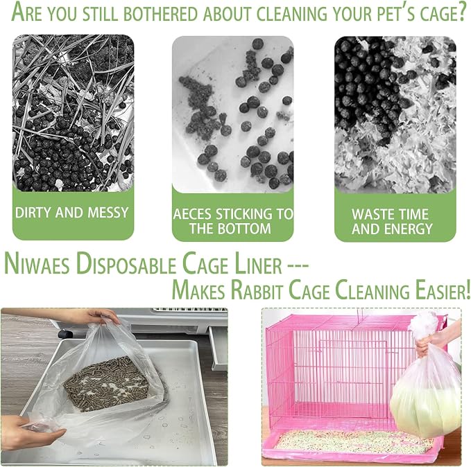 50 Pcs Disposable Rabbit Cage Liner, 35'' X 27'' Large Bunny Cage Tray Liners Clear Plastic Guinea Pig Toilet Film for Bunnies Ferrets Chinchillas Birds Small Animal - Leak Proof & No Mess