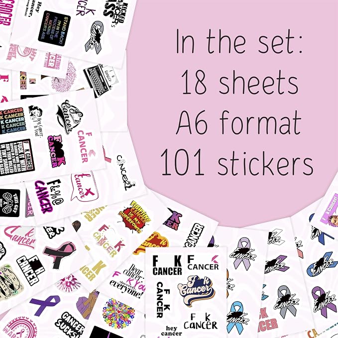 100Pcs F_ck Cancer Stickers for Water Bottle and Laptop - F_ck Cancer Party Supplies & Decorations, Waterproof Vinyl Decals, Awareness and Support Stickers, Gifts for Women & Men