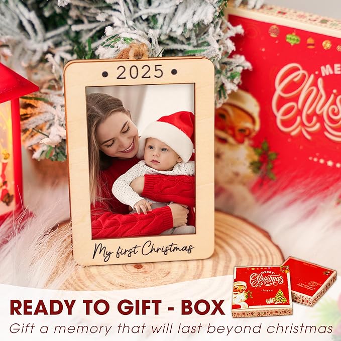 Babys First Christmas Ornament 2025 Girl And Boy - Wooden Portrait Picture Frame Ornaments For Tree - My First Christmas Ornament - New Mom Gift - Baby's First Christmas Gifts 2025