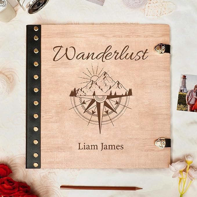 Personalized Travel Photo Album,Wooden Scrapbook Albums, Custom Adventure Photo Album,Memory Book for Couples, Friend, Family, Travel Memories