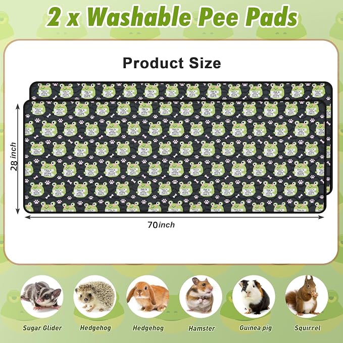 2PCS Reusable Guinea Pig Cage Liners,24"x60"Washable Fast Absorbent Odor Resistant Anti-Slip Training Pee Pads, Funny Frog Pattern,Options for Guinea Pigs, Rabbits, Hamsters, Rats, Chinchillas