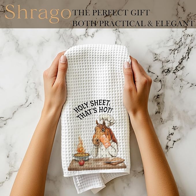 Funny Chef Horse Kitchen Towels, Horse Lovers Gifts Dish Tea Towels for Kitchen, Humorous Holy Sheet That's Hot Decorative Hand Towel, 16x24 Inch