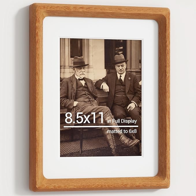 Heimlove 8.5X11 Picture Frames Natural Teak,Original Wood Hand Make Crafted Photo Frame with Mat to 6X8 Graduation Picture Display,Family Picture,Wedding Picture Tabletop & Wall Decoration