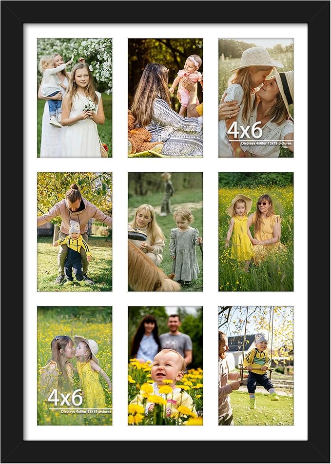 13x19 Collage Picture Frame 4x6 Picture Frames Collage Wall Decor Displays Nine 4x6 inch Photos Available Horizontal Wall Mounting Display and Vertical Black
