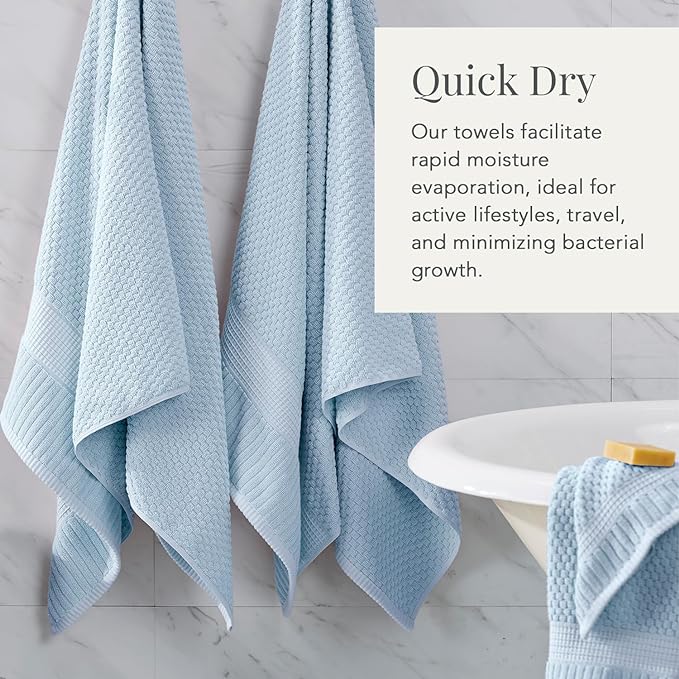 NY Loft 100% Cotton Hand Towel 6 Pack | Super Soft & Absorbent Quick-Dry Hand Towels 16" x 28" |Textured and Durable Cotton | Trinity Collection (6 Pack Hand Towel, Chambray Blue)