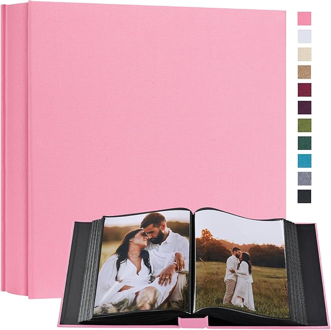 potricher Small 8x10 Photo Album 160 Pockets Linen Cover Large Capacity Picture Book for Family Wedding Anniversary and Baby (Pink)
