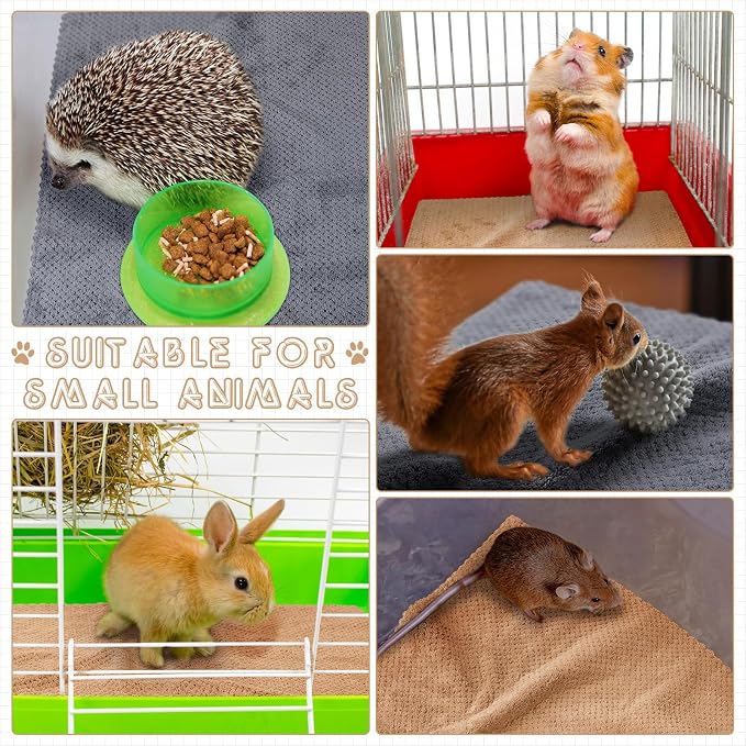VitalCozy 10 Pcs Guinea Pig Cage Liners Washable Rat Bedding for Guinea Pigs Controlling Absorbent Waterproof Pee Pads Blanket for Rabbits Hamster Small Animal Chinchilla(Grid,18x24 Inch,Gray Coffee)