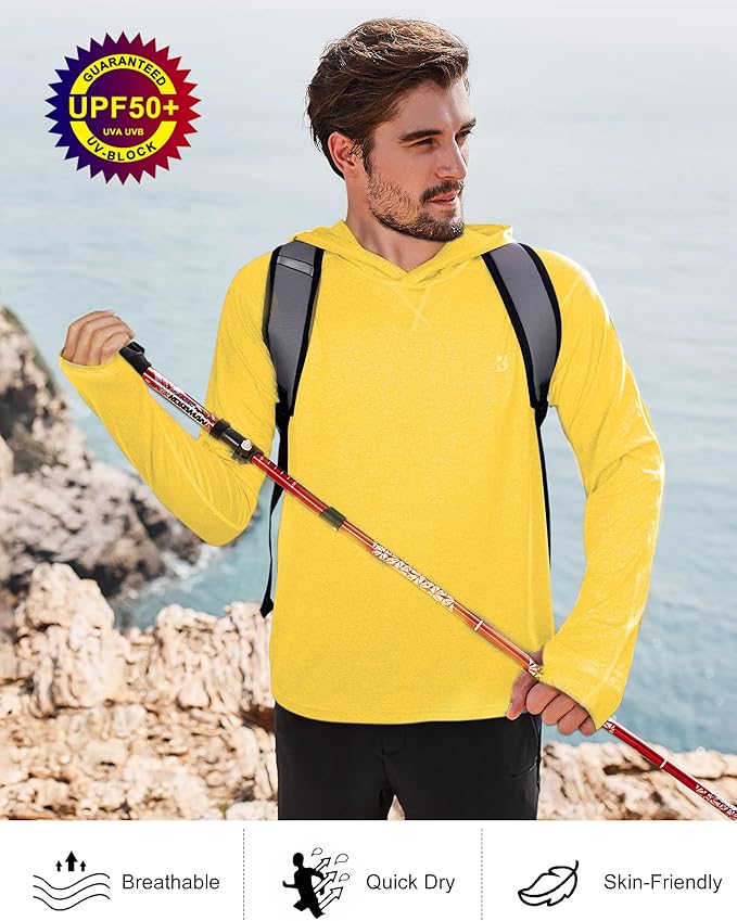 Roadbox Mens UPF 50+ Fishing Shirts, Long Sleeve UV Sun Hoodie, Hiking Running Swim Athletic Workout Shirt