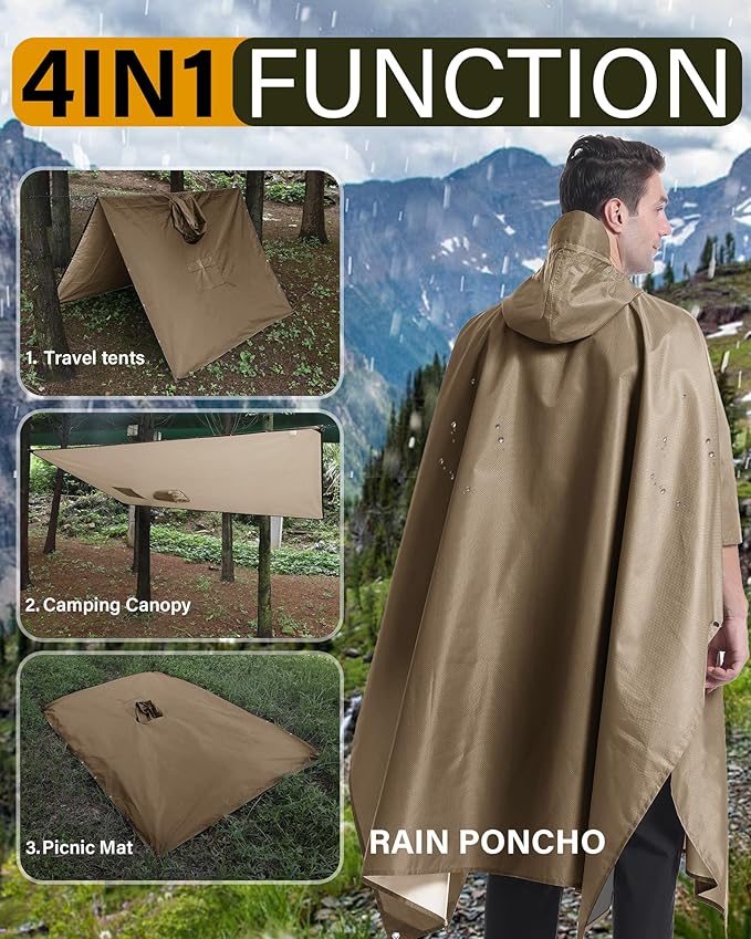 iCreek Hooded Rain Poncho Packable Unisex Raincoat Jacket with Pocket Waterproof Lightweight for Hiking, Camping, Outdoor