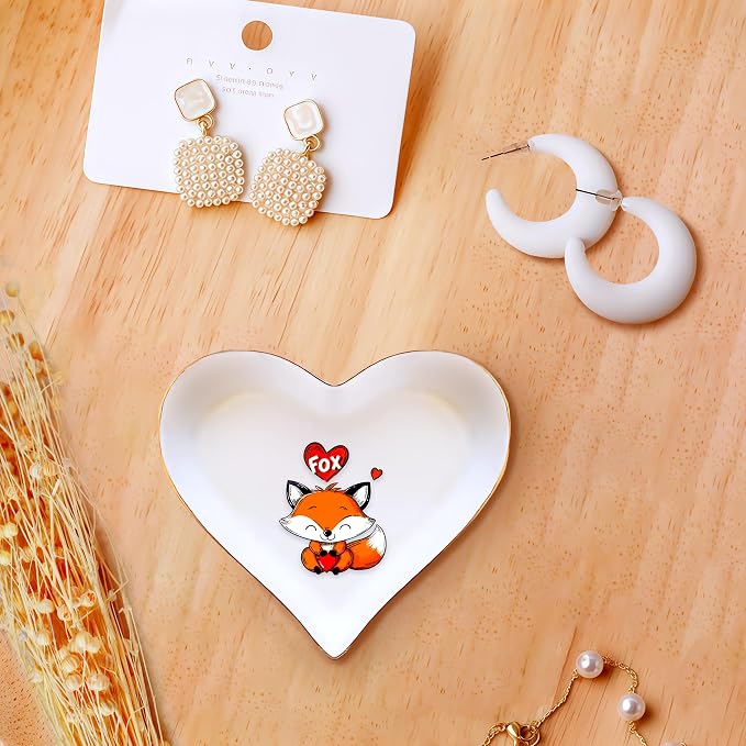 Fox Ring Holder Dish Tray, Gifts For Women Teens Girls, Fox Lovers Themed Stuff Accessories Things Decor Merch, Home Room Ring Earrings Necklace Organizer Holder!