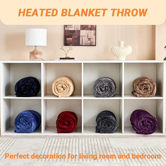 Heated Blanket Electric Queen, Soft Flannel Heating Blanket with 8 Hours Auto Off 10 Fast Heating Levels Machine Washable Sherpa Heated Blanket with Overheating Protection