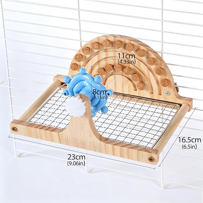Bird Perches Platform,Stainless Steel Bird Stand with Rotating Spinner & Natural Cork Chew Toy,9.1''L*6.5''W*4.3''H Grid Parrot Perch Stand Shelf,Bird Cage Accessories for Small/Medium Parrots