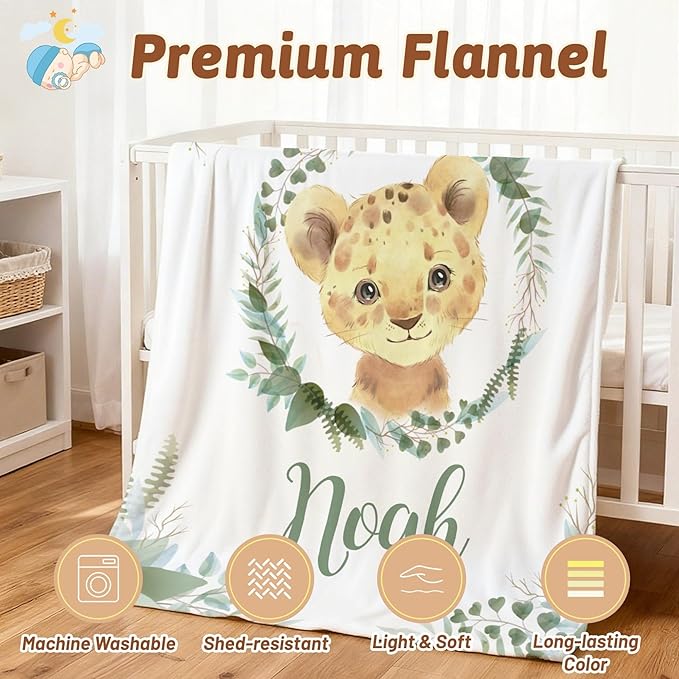 Personalized Baby Blankets with Name for Baby Boy & Girls, Customized Leopard Baby Blanket for Newborns, Infants and Toddlers, Custom Kids Blanket, 30"x40"