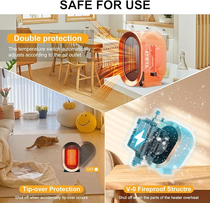 Indoor Electric Portable Space Heater, 1200W Personal Desk Heater, Fast Quiet Heating Ceramic for Large Room,Bedroom and Office Use (White)