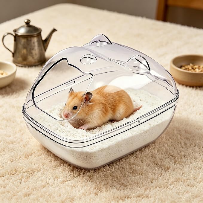 Transparent Hamster Sand Bath Container with Secure Buckles - Splash Proof Sand Box and Dig Box for Small Animals - Bathroom House for Hamster Cage for Home and offic