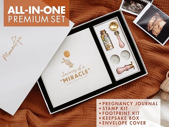 Pregnancy Journal for First Time Moms 2025, Baby Essentials Memory Book Gift Set, All-in-One Keepsake Box with Wax Seal Kit and Footprint Kit, Elegant Baby Scrapbook with Photo Album, Bump to Birth