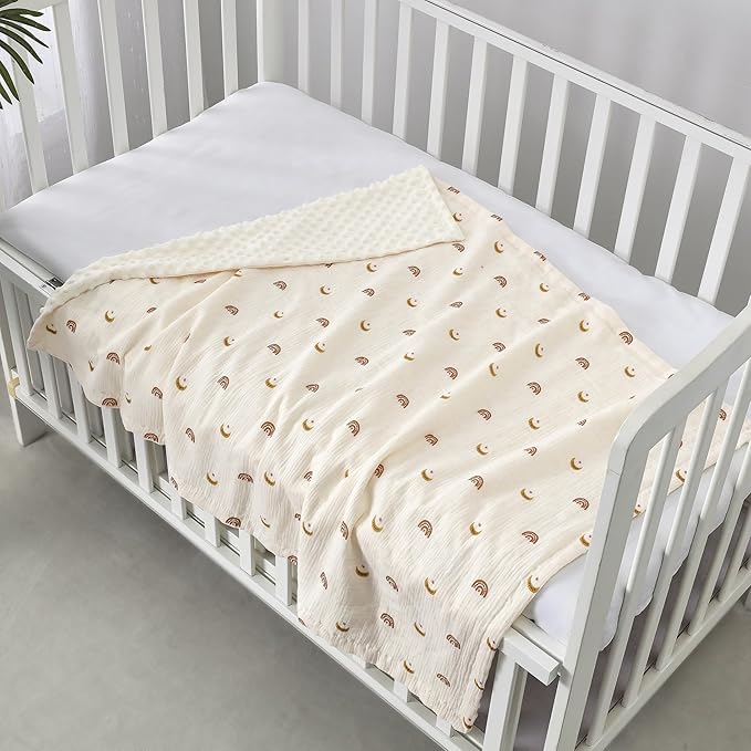 CREVENT 30''X40'' Organic Muslin Cotton Baby Blanket for Newborns, Soft Mink Backing, Essential for Baby Shower Birthday Gift - Moon 75X100cm