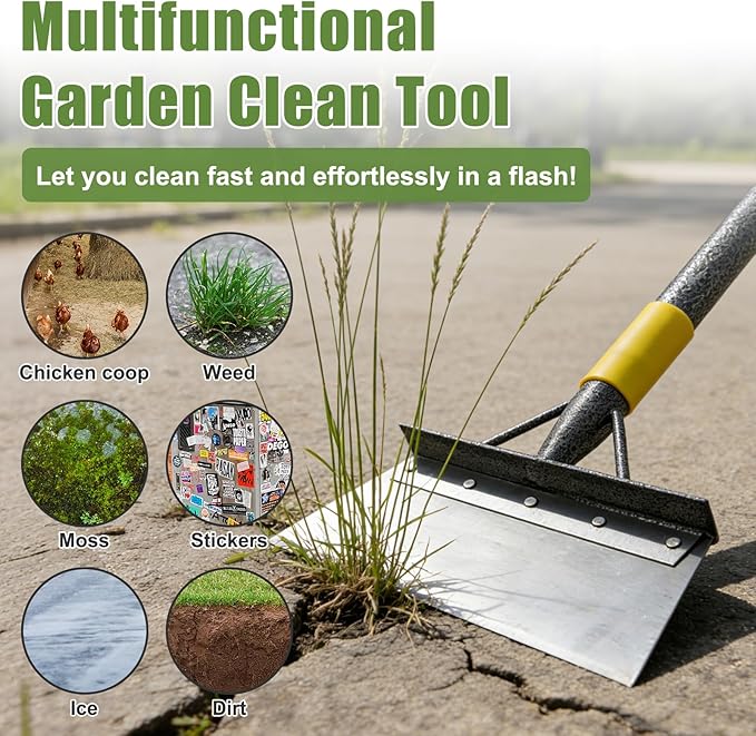 Garden Flat Shovel Scraper: 60" Metal Snow Ice Scraper, Adjustable Handle, Multifunctional Floor Scraper for Weed Cleaning Edging Trenching & Removing Snow Ice Dirty Moss
