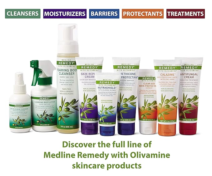 Medline Remedy Olivamine Calazime Skin Protectant Paste Cream, Used with Dry Chapped from Diaper Rash, Incontinence, Dermatitis, Psoriasis, Burns, Bites, White, 4 Oz