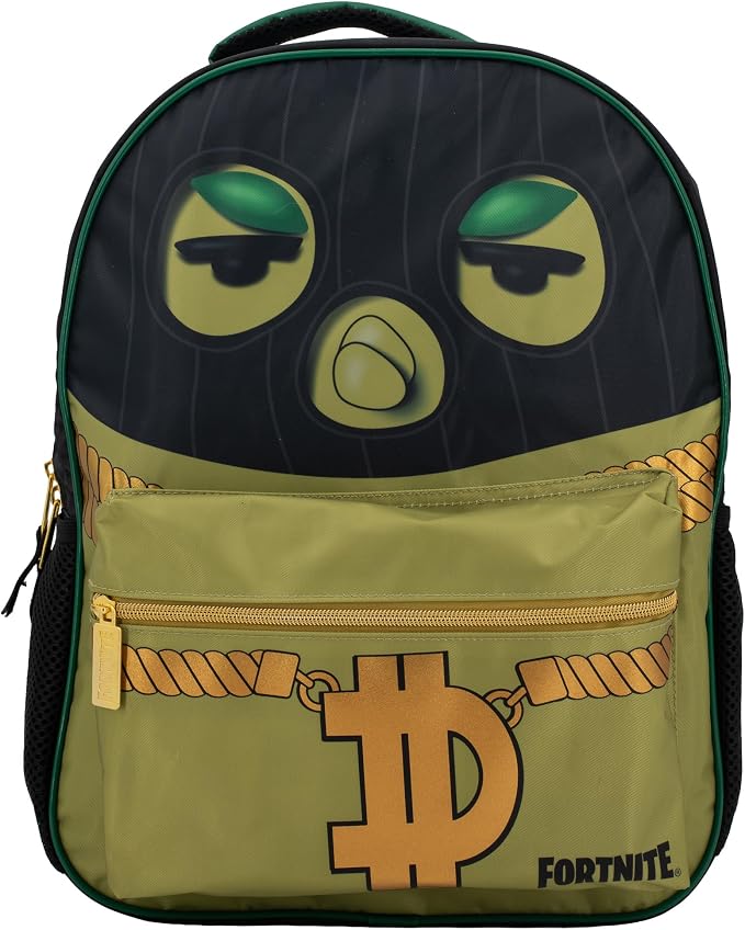 Fortnite Big Dill Backpack for Boys & Girls, 16 Inch Nylon Twill Big Face Schoolbag withMetal Fortnite Zipper Pull, Green