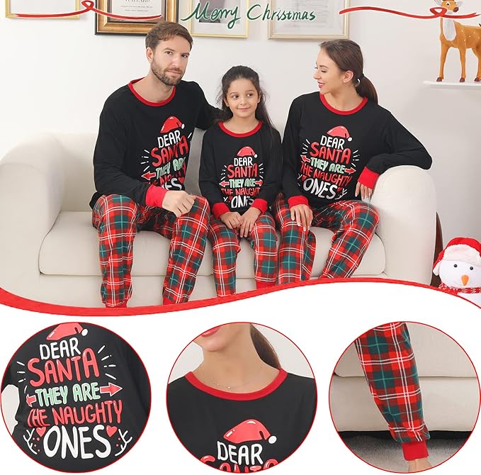 ANGELGGH Matching Christmas Pajamas for Family, Cute Vacation PJs Sets for Couples/Women/Men, Xmas 2 Piece Jammies Sleepwear