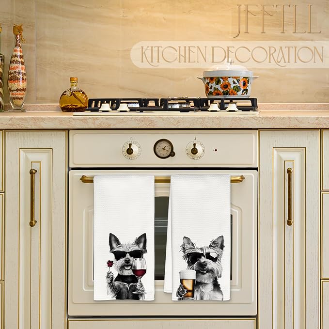 Funny Yorkshire Terrier Kitchen Towels Set of 2, Funny Kitchen Decor, Wine Bar Decor, Yorkshire Terrier Owner Gift Hand Towel, Dining Room Decorative Tea Towel Dish Towels 16x24 Inch
