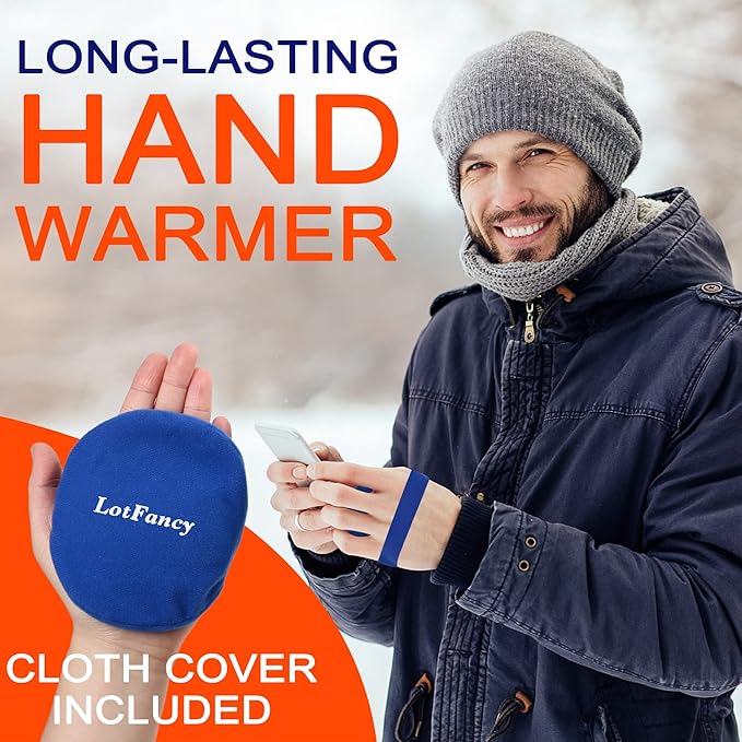 LotFancy Reusable Hand Warmer, 6 Click Activated Instant Heat Packs and 1 Wrap, Gel Heating Pad, Snap Hot Therapy Compress for Pain Relief, Outdoor & Small Portable Size