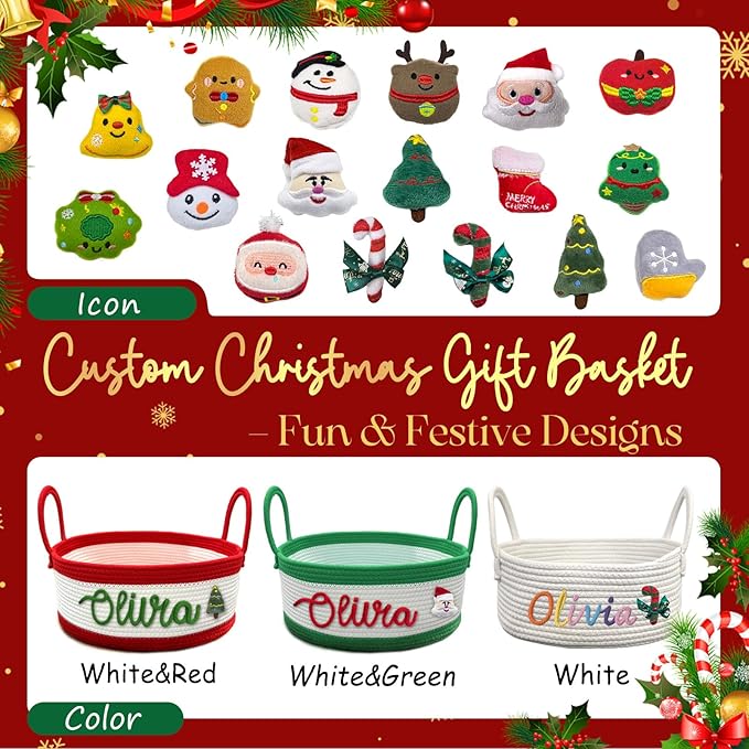 Personalized Christmas Knit Basket Custom Baby Gift Basket with Name Cotton Rope Storage Organizer Gift for Newborn Girls Boys