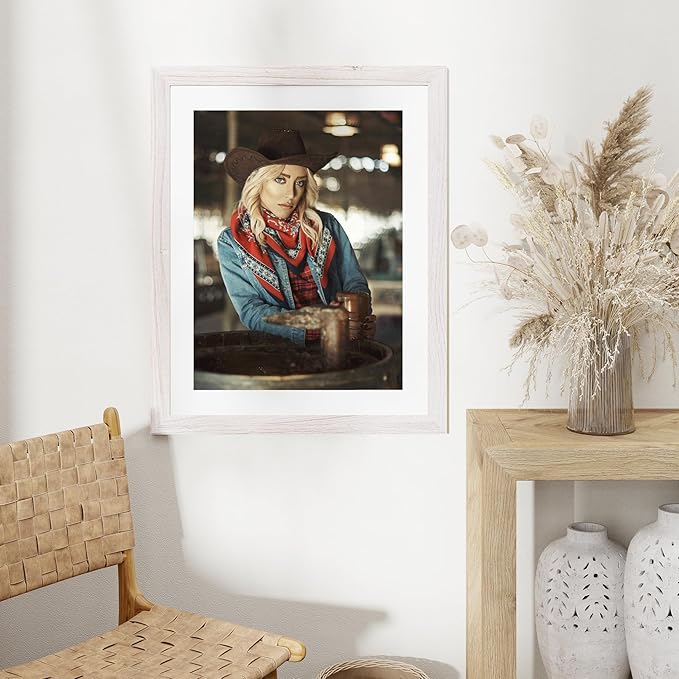 22x28 Picture Frame, Solid Elm Wood Picture Frame with Real Glass, Large Rustic Poster Frame 22"x28", matted to 18x24, 22 by 28 Wooden Frame for Vertical & Horizontal Wall Hanging, White, 1 Pack