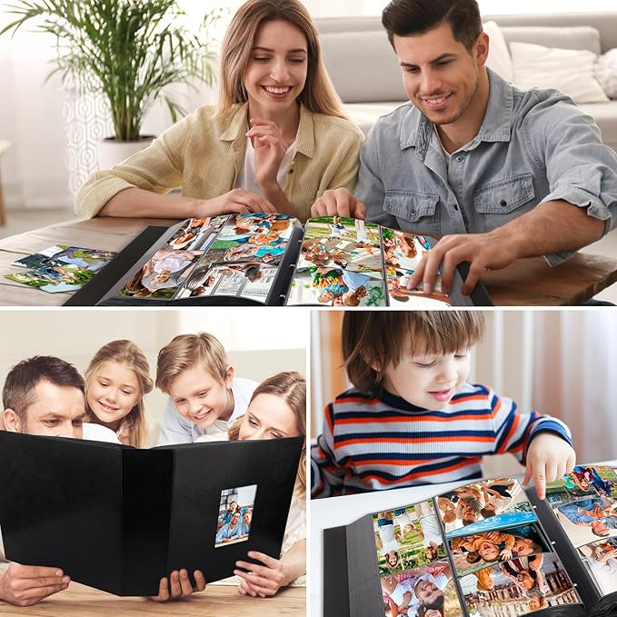 1000 Pocket Photo Album 4x6 Leather Cover, Extra Large Capacity Holds 1000 Horizontal and Vertical Photos, Acid Free Non Stick Pages with Front Window, Perfect for Wedding Family Baby Memories (Black)
