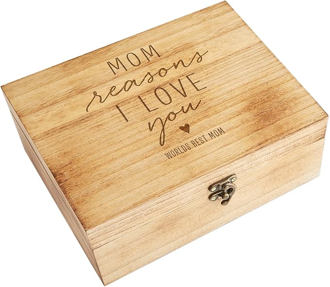 Let's Make Memories Personalized Wooden Keepsake Box With Hinged Lid - Wood Memento Box - Decorative Storage - Home Decor - For Couples, Wedding, Newlyweds - Laser Engraved - Reasons I Love You